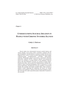 Understanding Suicidal Ideation in People with Chronic Invisible Illness