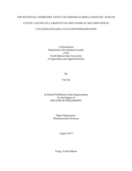 The Potential Inhibitory Effect of Dihomo-Gamma-Linolenic Acid on Colon Cancer Cell Growth Via Free Radical Metabolites in Cyclo