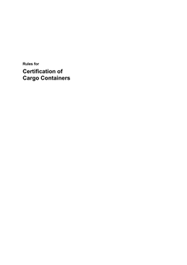Rules for Certification of Cargo Containers 1998