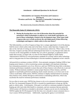 Attachment—Additional Questions for the Record Subcommittee on Consumer Protection and Commerce Hearing on “Promises And