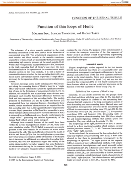 Function of Thin Loops of Henle