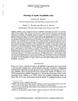 Petrology of Apollo 16 Poikilitic Rocks