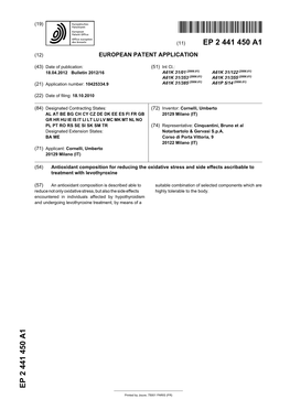 Antioxidant Composition for Reducing the Oxidative Stress and Side Effects Ascribable to Treatment with Levothyroxine