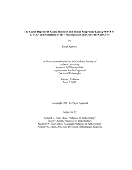 The Cyclin-Dependent Kinase Inhibitor and Tumor Suppressor Locus P16/INK4A- P14arf and Regulation of the Transition Into and out of the Cell Cycle