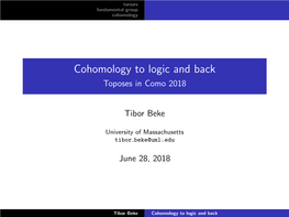 Cohomology to Logic and Back Toposes in Como 2018