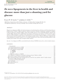 De Novo Lipogenesis in the Liver in Health and Disease: More Than Just a Shunting Yard for Glucose