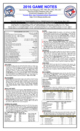 2016 Game Notes