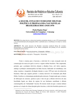 A Seguir, Cenas De Um Regime Militar: Política E Propaganda Nas Novelas Brasileiras Dos Anos 1970