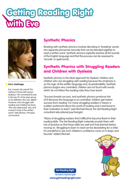 Synthetic Phonics Synthetic Phonics with Struggling Readers And