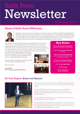 Sixth Form Newsletter 29Th January 2018