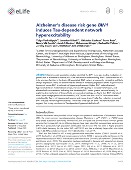 Alzheimer's Disease Risk Gene BIN1 Induces Tau-Dependent Network