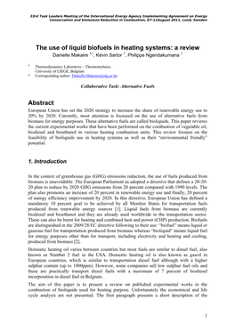 The Use of Liquid Biofuels in Heating Systems: a Review Danielle Makaire 1,*, Kévin Sartor 1, Philippe Ngendakumana 1