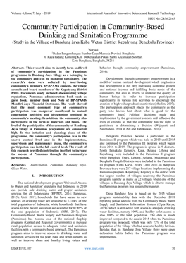 Community Participation in Community-Based Drinking and Sanitation Programme (Study in the Village of Bandung Jaya Kaba Wetan District Kepahyang Bengkulu Province)
