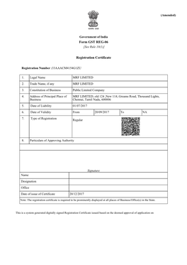 Form GST REG-06 Registration Certificate