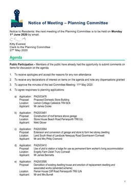 Notice of Meeting – Planning Committee Agenda