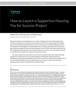 How to Launch a Supportive Housing Pay for Success Initiative