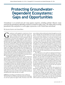 Protecting Groundwater- Dependent Ecosystems: Gaps and Opportunities