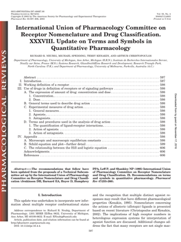 International Union of Pharmacology Committee on Receptor Nomenclature and Drug Classification. XXXVIII. Update on Terms and Symbols in Quantitative Pharmacology