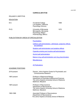 Roland R. Griffiths CV