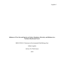 Logsdon 1 Influence of Tree Size and Species on Lichen Abundance