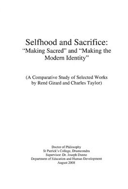 Selfhood and Sacrifice: “Making Sacred” and “Making the Modem Identity”