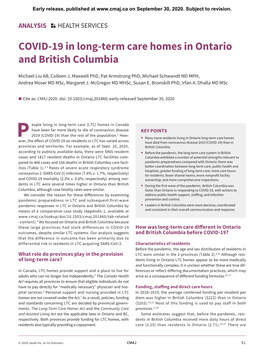 COVID-19 in Long-Term Care Homes in Ontario and British Columbia