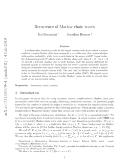 [Math.PR] 14 Feb 2019 Recurrence of Markov Chain Traces