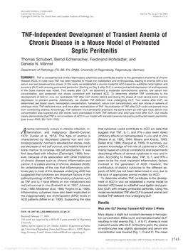 TNF-Independent Development of Transient Anemia of Chronic