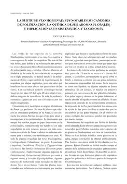 La Subtribu Stanhopeinae: Sus Notables Mecanismos De Polinización, La Química De Sus Aromas Florales E Implicaciones En Sistemática Y Taxonomía