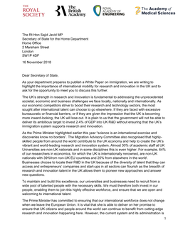 UK National Academies Letter to the Home Secretary