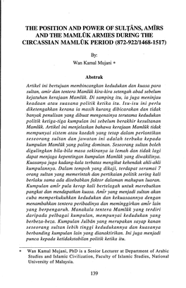 The Position and Power of Sultans, Amirs and the Mamluk Armies During the Circassian Mamluk Period (872-922/1468-1517)