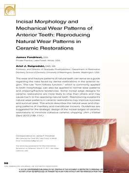 Incisal Morphology and Mechanical Wear Patterns of Anterior Teeth: Reproducing Natural Wear Patterns in Ceramic Restorations