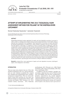 Acta Sci. Pol. Formatio Circumiectus 17 (4) 2018, 181–193 ATTEMPT AT