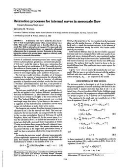 Relaxation Processes for Internal Waves in Mesoscale Flow (Transport Phenomena/Rossby Waves) KENNETH M