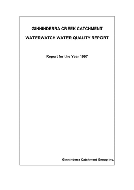 Ginninderra Creek Catchment Waterwatch Water Quality