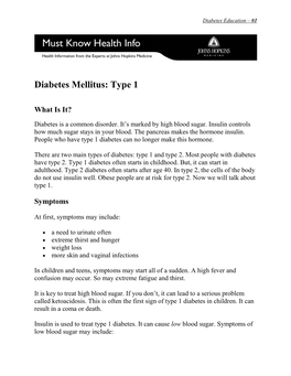 Diabetes Mellitus: Type 1