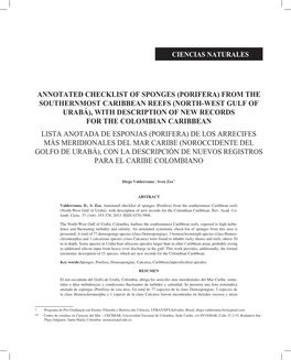Annotated Checklist of Sponges (Porifera) From