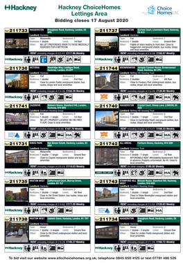 Hackney Choicehomes Lettings Area Bidding Closes 17 August 2020