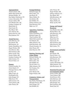 Appropriations Thad Cochran, MS Mitch Mcconnell, KY Richard