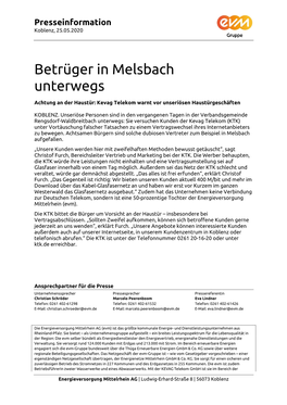 Betrüger in Melsbach Unterwegs