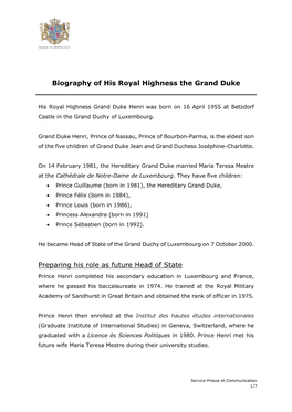 Biography of His Royal Highness the Grand Duke
