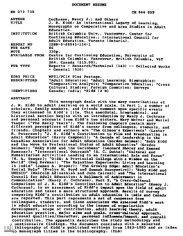 DOCUMENT RESUME ED 272 738 AUTHOR Cochrane, Nancy J.; And