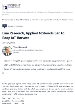 Lam Research, Applied Materials Set to Reap Iot Harvest