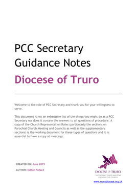 PCC Secretary Guidance Notes Diocese of Truro