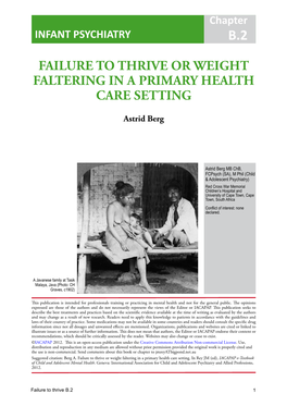 Failure to Thrive Or Weight Faltering in a Primary Health Care Setting