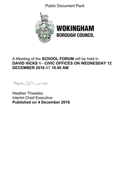 (Public Pack)Agenda Document for School Forum, 12/12/2018 10:00