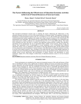 The Factors Influencing the Effectiveness of Education-Extension Activities in Revival of Natural Resources of Saravan County