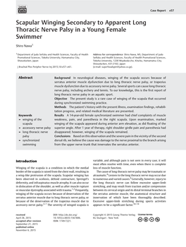 Scapular Winging Secondary to Apparent Long Thoracic Nerve Palsy in a Young Female Swimmer