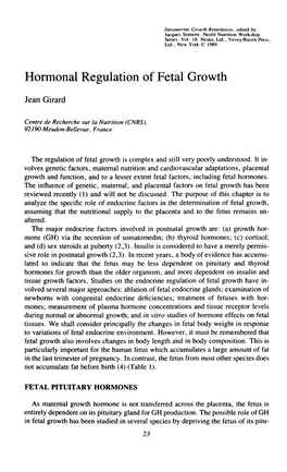 Hormonal Regulation of Fetal Growth