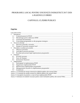 Programul Local Pentru Eficienţă Energetică 2017-2020 a Raionului Orhei